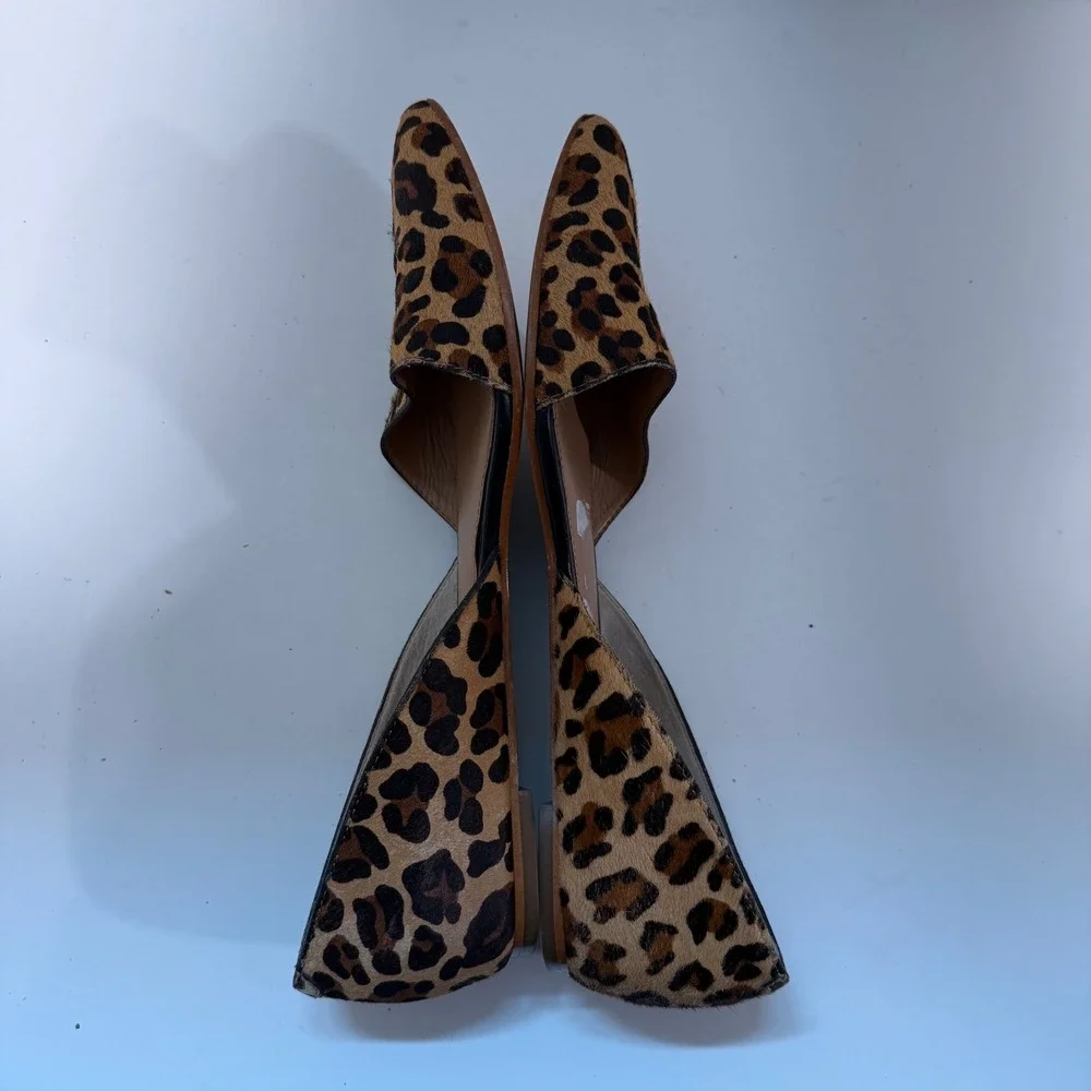 J.Crew Womens Zoe D'Orsay Flats 9 Leopard Calf Hair Pointed Toe F5317